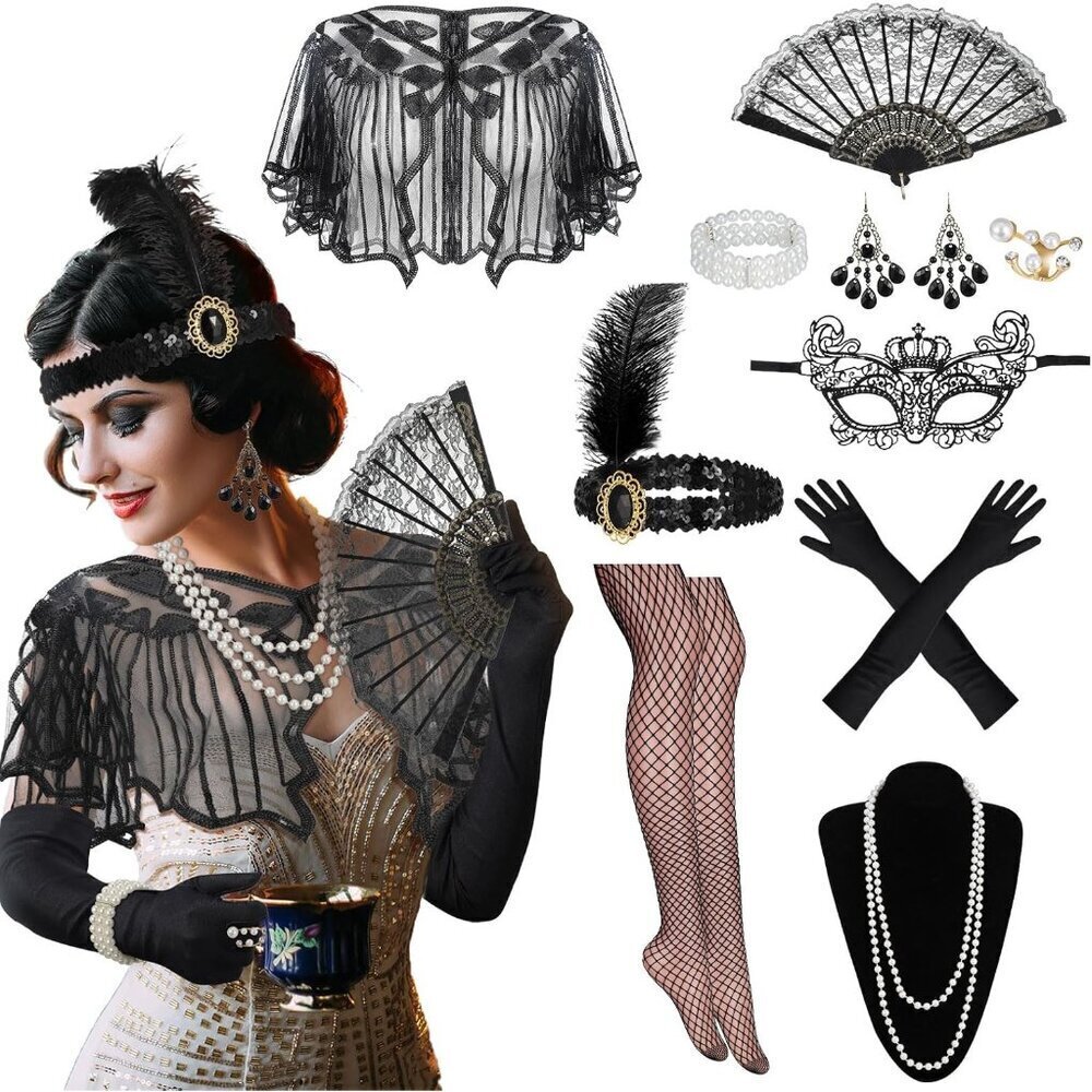 1920s Flapper Accessories Set for Women Vintage Costume Party Decor